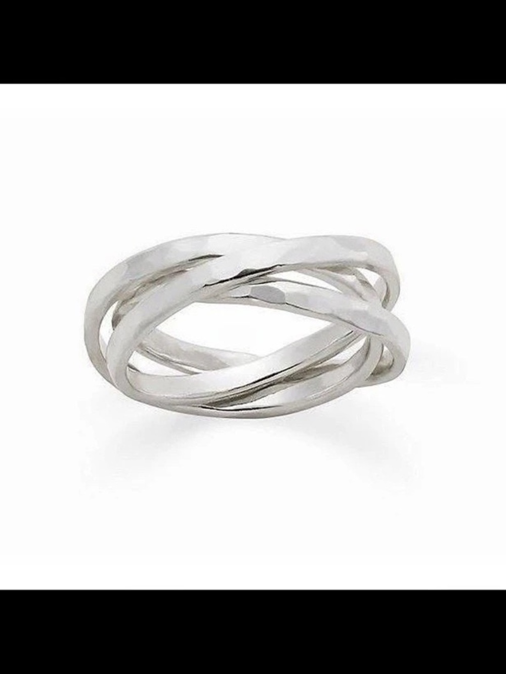 Retired JAMES AVERY Entwined Rolling Trio Hammered Sterling Silver Ring, Size 7